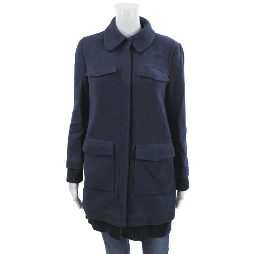 Thakoon Womens Military Jacket Blue Wool Button Long Sleeve Size 8